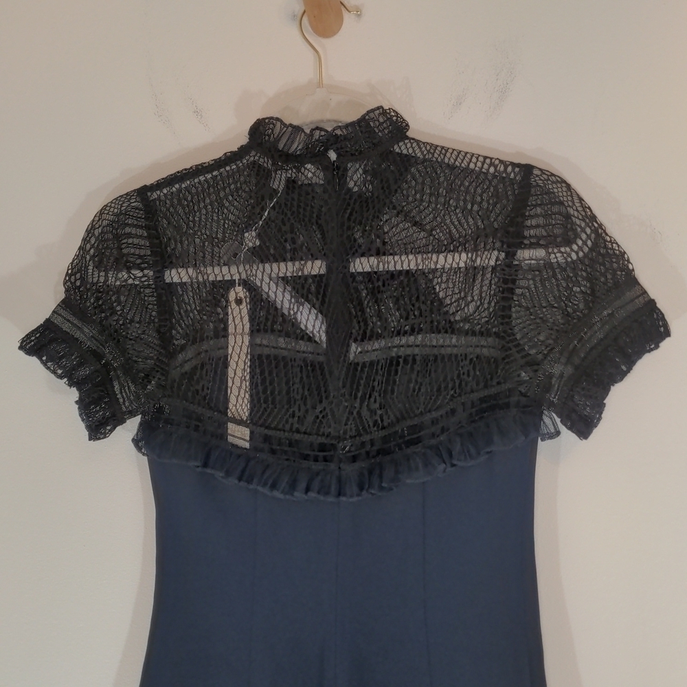 JONATHAN Simkai Navy Black Mock Neck Plisse Tulle Mini Cocktail Dress NW… - Picture 9 of 12